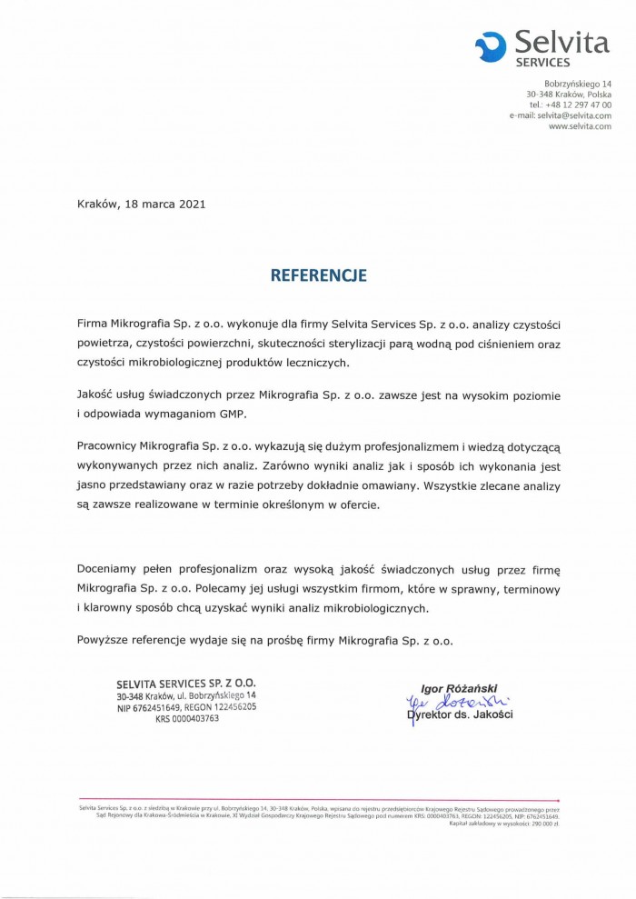 Referencje Selvita Referencje Selvita