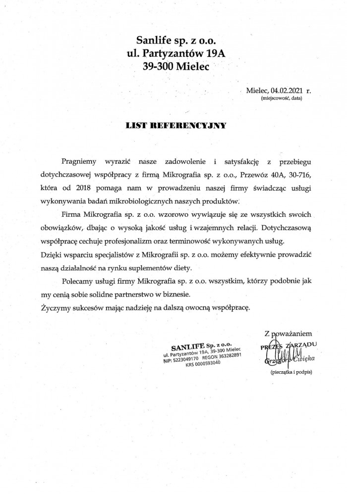 Referencje Sanlife Referencje Sanlife